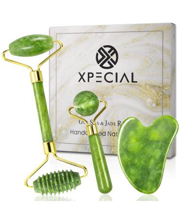 XPECIAL Gua Sha & Jade Roller 3 in 1  Face Roller  Guasha Facial Massage Skin Care Tool Set  Massager for Removal of Wrinkles & Eye Puffiness  Anti-Aging & Body Relaxation