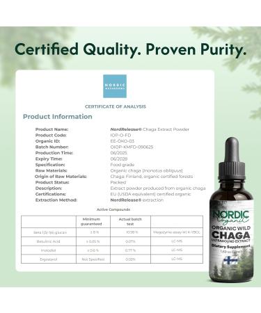Chaga Organic Mushroom Extract - Next-Gen Ultrasound Extraction, Wild Harvested in Arctic Finland, 100% Fruiting Body, Ultra Potent Tincture for Immune, DNA & Gut Health Support, USDA Certified, 50ml Organic Wild Chaga - Buy Online on GoSupps.com