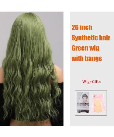 Andromeda Green 26 Inch Wig with Bangs | Long Wavy Heat Resistant Synthetic Wig for Women | Halloween Costume Cosplay Wig - Buy Online on GoSupps.com