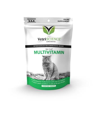 Vetriscience Nu Cat Multivitamin for Cats with Omega 3, Taurine and Immune Support Ingredients - Formulated and Recommended by Veterinarians 30 All Ages
