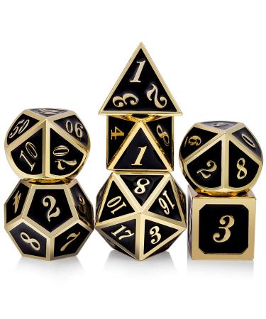 DNDND Metal Dice Set D&D, 7 die Metal Polyhedral Dice Set with Gift Metal Box and Gold Number for DND Dungeons and Dragons Role Playing Games (Black and Gold) Black With Gold Number