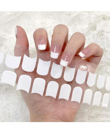 Semi Cured Gel Nail Wraps 22 Pcs Gel Nail Polish Strips for Salon-Quality Manicure Set Nail Wraps Soft Self-Adhesive Gel Nail Stickers (UV/LED Lamp Required) (Clear French)