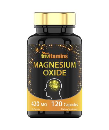 tnvitamins Magnesium Oxide 420mg - 120 Capsules | 4 Month Supply! | 100% Daily Value of Magnesium Oxide in One Capsule | Oxido de Magnesio | Non-GMO Made in The USA