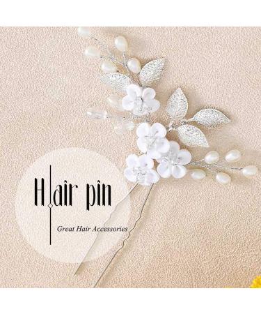 Ushiny Rhinestone Wedding Flower Hairpins - Silver Bridal Headpiece & Pearl Hair Accessories for Women & Girls - Buy Online on GoSupps.com