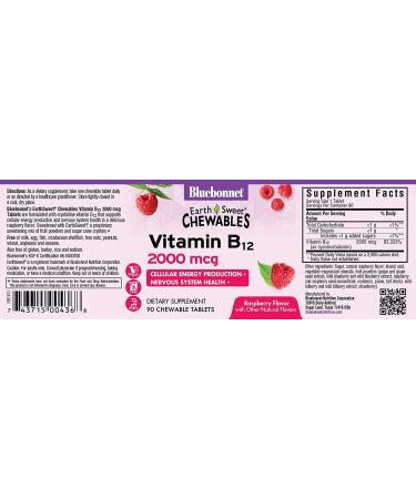 Bluebonnet Nutrition EarthSweet B12 Chewables - Raspberry 2000 mcg | 90 Chewable Tablets - Buy Online on GoSupps.com