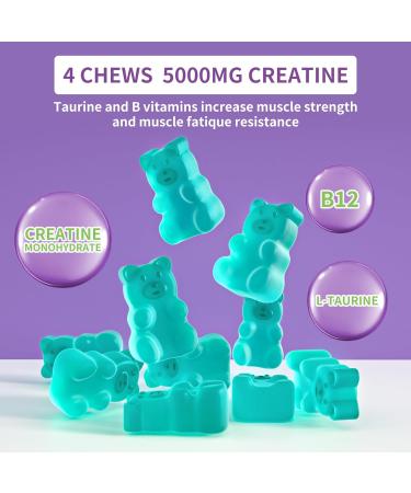 Creatine Monohydrate Gummies 5000mg - Muscle Strength & Energy Boost | Blueberry Flavor | 90 Count - Pre-Workout Supplement for Men & Women - Buy Online on GoSupps.com
