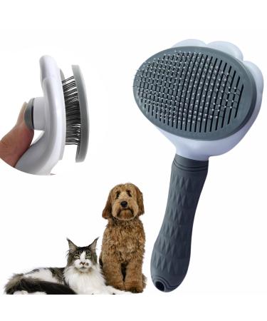 Cat Brush Dog Brush - PetGroom Self Cleaning Pet Grooming Brush for Short or Long Haired Cats Puppy Kitten Massage to Remove Loose Undercoat Mats Reduce Shedding Up To 95%. Grey