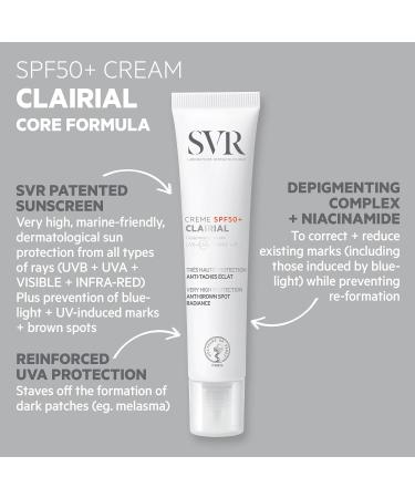 SVR CLAIRIAL Face Sun Cream SPF 50+ for Daily UV Anti-Aging Hyperpigmentation Treatment - Face Neck Hands Decollet . Protects from UVA UVB Blue + Violet Light Damage 40ml - Buy Online on GoSupps.com