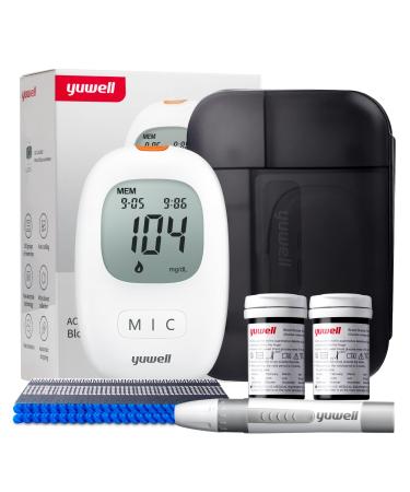 Yuwell blood sugar measuring device Set with test strip x 50 and lancets x 50 diabetes test ideal for home use sugar meter for self -control of the blood sugar in diabetes (model 710) 710 (with test strips set 50PCs))