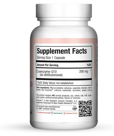 Maxi Health CO Q10 200mg - Coenzyme Q10 Supplement for Heart Health - 60 Kosher Capsules - Best Price & Fast International Shipping - Buy Online on GoSupps.com