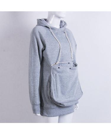 Unisex Long Sleeve Grey Kangaroo Pet Pouch Hoodie - Cat & Small Dog Holder Sweatshirt - Buy Online on GoSupps.com