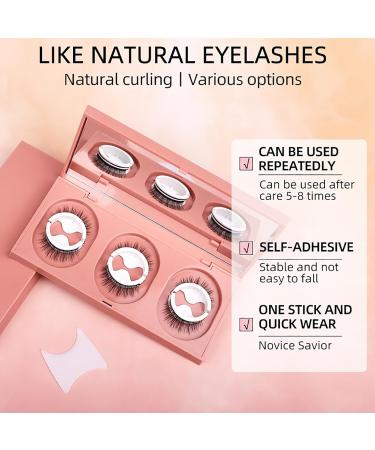 Self-Adhesive Eyelashes - Reusable Snap-On Lashes (3 Pairs) | Waterproof Natural Look Easy Application - Buy Online on GoSupps.com