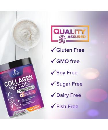 Collagen Peptides Powder 20g - Hydrolyzed Type 1 & 3 Collagen Powder & Hyaluronic Acid - Vital Support for Nails Skin & Joints - Zero Sugar Unflavored for Women & Men Bottled in USA - 28 Servings - Buy Online on GoSupps.com