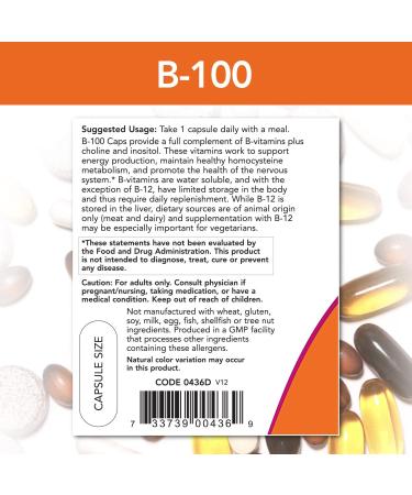 Now Foods B-100 Complex - 100 Veg Capsules | Premium Energy & Immune Support - Buy Online on GoSupps.com
