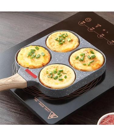 WIPPWER Saucepan 4 Holes Egg Frying Pan Multifunction Hamburger Steak Pan Wooden Handle Cooking Pan Cooking Utensils Wok - Buy Online on GoSupps.com