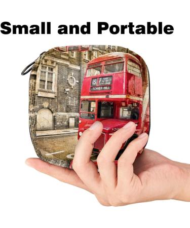 Vintage Red Double Decker Bus Sanitary Napkin Storage Bag | Portable Menstrual Cup Pocket for Girls & Women - Buy Online on GoSupps.com