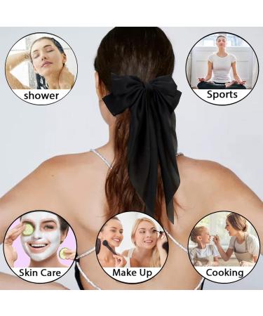 Black Hair Bow Black Bow Hair Clip for Women Solid Color Bow Hair Clips with Long Ribbon French Black Bow Hair Clip Soft Satin Silky Hair Bows Cute Gifts for Women Girls - Buy Online on GoSupps.com