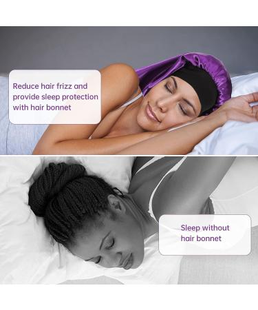 Extra Large Silk Sleep Cap for Women | Long Satin Bonnet with Wide Elastic Band | Comfortable Night Hat for Braids | Black Purple - Buy Online on GoSupps.com