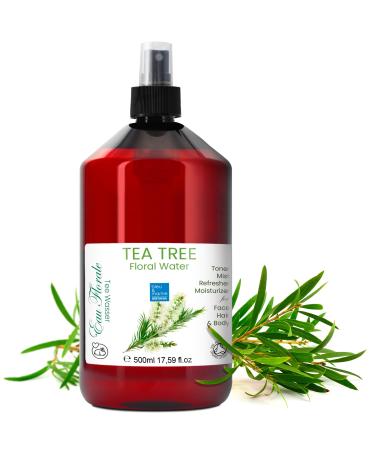 Tea Tree Anti Acne Floral Water Hydrolat 500 ml 17.59 fl oz with Spray Cap for Oily Skin Dry Skin Blemish Itchy Skin Hair and Body Moisturiser Unisex After Shave Problem Skin