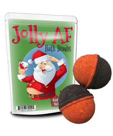 Jolly AF Bath Bombs - Funny Drunk Santa Design - Novelty Bath Bombs for Men and Women - Giant Black Cherry Bath Fizzers Handcrafted in The USA 2 Count