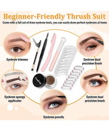 Comkrivy Eyebrow Stamp Stencil Kit - 48 PCS Waterproof Eyebrow Stencils in 2 Sizes with Pomade & Pencil - Ideal for Beginners Women - Brown - Buy Online on GoSupps.com