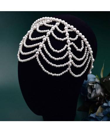 NICENEEDED White Pearl Tassels Headhoop Bohemian Beaded Jewelry Headband Hoop Cap Mesh Pearl Fringe Bridal Wedding Hair Hoop for Women and Girls Hair Decoration - Buy Online on GoSupps.com