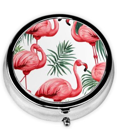 Flamingo Bird Green Leaf Round Pill Box | 3 Compartment Portable Travel Organizer for Vitamins & Medications - Buy Online on GoSupps.com