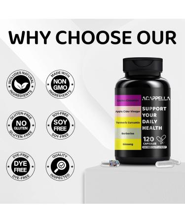 ACAPPELLA Berberine Turmeric Supplement & Apple Cider Vinegar Turmeric Cinnamon Bitter Melon Milk Thistle Fenugreek Complex Capsule - Buy Online on GoSupps.com
