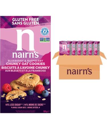 Nairn s Blueberry & Raspberry Chunky Oat Cookies | Made with Gluten Free Wholegrain Oats | High Fibre | Vegan & Non-GMO | No Artificial Colours Flavours or Preservatives | 160g (6-Pack)