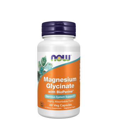 Now Supplements Magnesium Glycinate with BioPerine 60 Veg Capsules