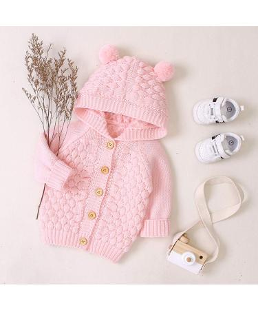 Puseky Baby Knit Sweater Hooded Ears Cardigan Coat - 6-12 Months (Pink) - Buy Online on GoSupps.com