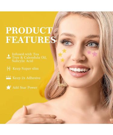 Mandabloom Acne Patches - Pink & Yellow Star Shaped Hydrocolloid Pimple Patch with Tea Tree Oil - 112 Patches for Face - 14mm & 12mm - Buy Online on GoSupps.com