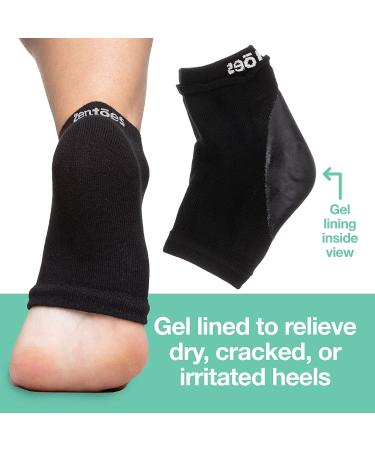ZenToes Moisturizing Heel Socks - 2 Pairs Gel Lined Toeless Spa Socks for Dry, Cracked Heels - Heal While You Sleep (Regular Black) - Buy Online on GoSupps.com