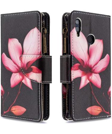 Buy Miago 9 Card Slots Leather Cover for Huawei Y6 2019 | Colorful Zipper Flip Wallet Case | PU Leather Pocket Protective Cover | Pink Flower Design - Buy Online on GoSupps.com