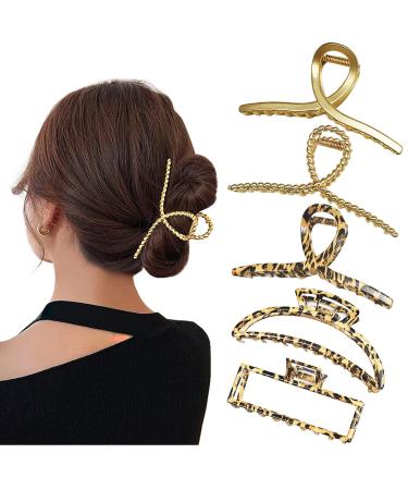 5 Pcs Large Metal Claw Clip 4.5 Inch Claw Clips for Thick Hair Large Metal Hair Claw Clips  for Women Hair Clips Gold Leopard Print Jaw Clips
