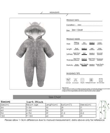 Haokaini Newborn Bear Warmer Snowsuit | Cotton Fleece Hooded Romper for Baby Girls Boys 6-9 Months - Grey - Buy Online on GoSupps.com