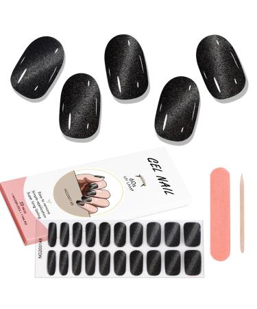 Kalolary Black Gel Nail Wrap Strips Cat Eye Black Full Nail Wrap Gel Nail Art Polish Sticker Long-Lasting Gel Nail Wrap with Nail File and Stick(UV/LED Lamp Required)