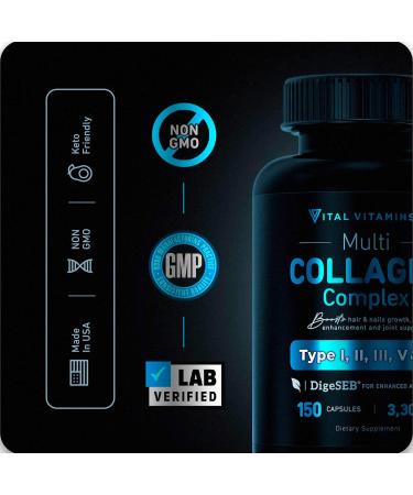 Vital Vitamins Multi Collagen Pills - 150 Capsules for Skin, Hair & Joint Support - Buy Online on GoSupps.com