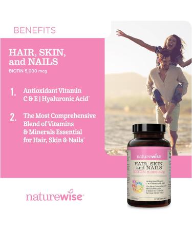 NatureWise Hair Skin and Nails Vitamin 5000mcg Biotin Collagen & Hyaluronic Acid - Non-GMO Gluten Free - 150 Softgels for Women - Buy Online on GoSupps.com