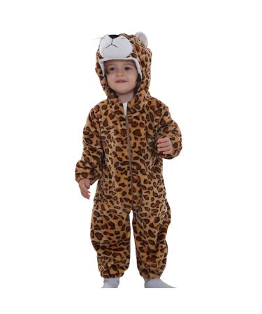 Doladola Unisex Baby Hooded Cartoon Animal Romper Toddler's Jumpsuit Baby's Outfit Infant's Pajama 3-6 Months Leopard
