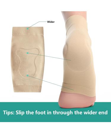 Welnove Achilles Tendonitis Heel Protector Socks - Compression Support & Gel Padded Sleeve for Bursitis Tendonitis Relief - 1 Pair Beige - Buy Online on GoSupps.com