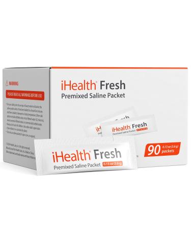 iHealth Fresh Premixed Saline Packet 90 Packets 0.9% Isotonic Saline Solution for Electric Nasal Irrigator - Non-Iodized Sinus Relief & Allergy Care
