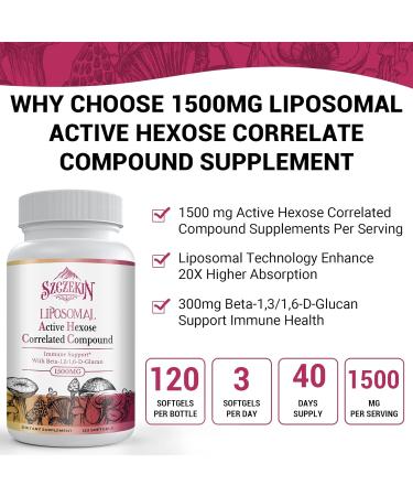 1500mg Liposomal Active Hexose Correlated Supplement,120 Soft Gels Beta-Glucans with Natural Mushroom Extract, Immune System, Liver Function, Maintain T-Cell & Killer Cell Activity 120 Count (Pack of 1) - Buy Online on GoSupps.com