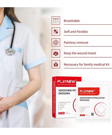 POLYNEW Xeroform Petrolatum Dressing 4x4 25 PCS - Non-Adherent Gauze for Wounds - Fine Mesh Pads for Burns, Abrasions, Lacerations, Skin Grafts - 4x4 Pack of 25 - Buy Online on GoSupps.com