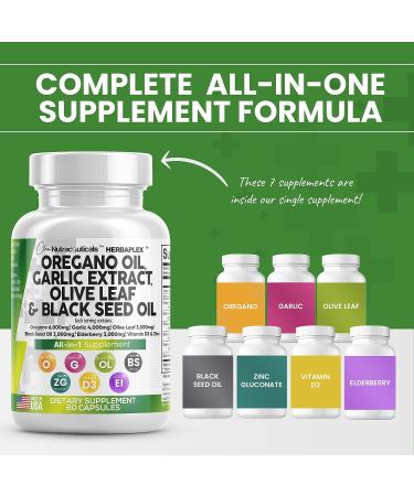 Immune Support & Digestive Health Supplement with Oregano Oil, Garlic Extract, Olive Leaf, Black Seed Oil, Vitamin D3, and Zinc - 60 Caps - USA Made - Buy Online on GoSupps.com