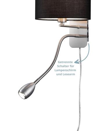 Buy Modern Nickel Matte Wall Lamp with Adjustable Reading Arm - Black Fabric Shade | 1x E14 Max 40W | 20 cm Ideal International Shipping - Buy Online on GoSupps.com