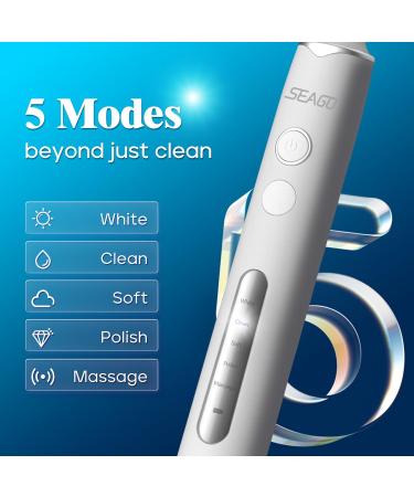 SEAGO Rotating Electric Toothbrush - 8 Brush Heads 5 Modes Rechargeable Smart Timer IPX7 Waterproof - Perfect for Adults - Buy Online on GoSupps.com