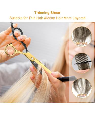 13Pcs Scissors Hair Hairdressing Professional Shears Set Thinning Cutting Clip Comb Stainless Steel Cut Pouch Kit Salon Barber Women Men Kids Black (Black Gold) - Buy Online on GoSupps.com