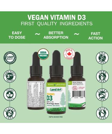 Certified Organic VEGAN Plant-Based Vitamin D3 Drops - 1000IU per drop - 490 Servings - Unflavoured - DUO PACK 2X 13.5ml - Immune System Support - Made in Canada 13.5 ml (Pack of 2) - Buy Online on GoSupps.com