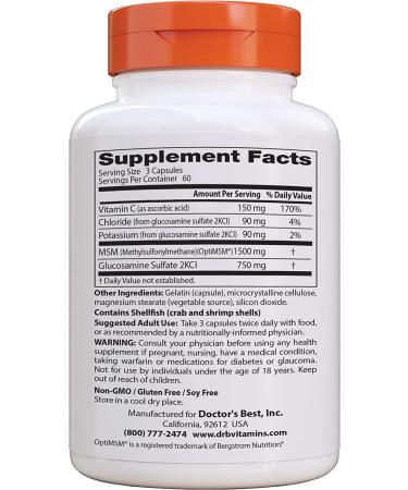 Doctor's Best Synergistic Glucosamine MSM Formula - 180 Capsules for Joint Health - Buy Online on GoSupps.com